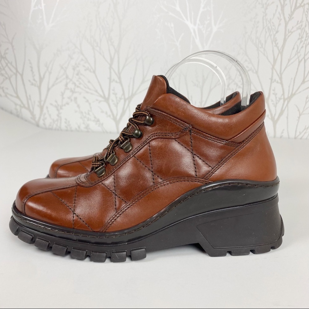 KENNETH COLE REACTION Y2K Brown Leather Chunky Lug Sole Shoes 7M Boots - Picture 4 of 10